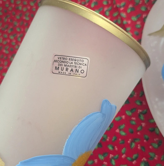 Murano Glass Vase Decanter Set- Handpainted- Italy- Frosted Glass- Vintage- Tall - Picture 3 of 8